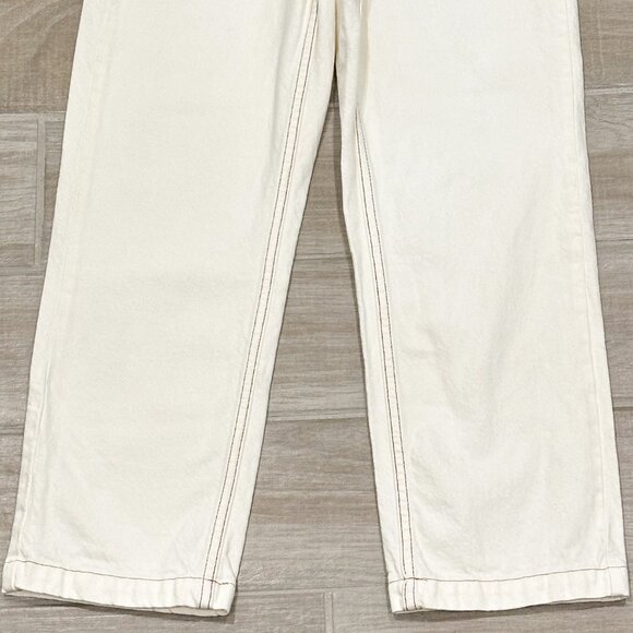 Zara Cotton Denim Jumpsuit Boilersuit with Contrast Topstitching in Ecru Size XS - Picture 9 of 16